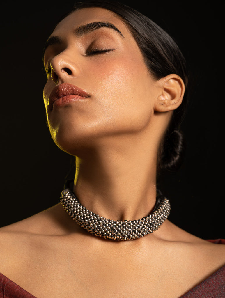 Pure Silver Traditional Maharashtrian Neckpiece - GadiThushi