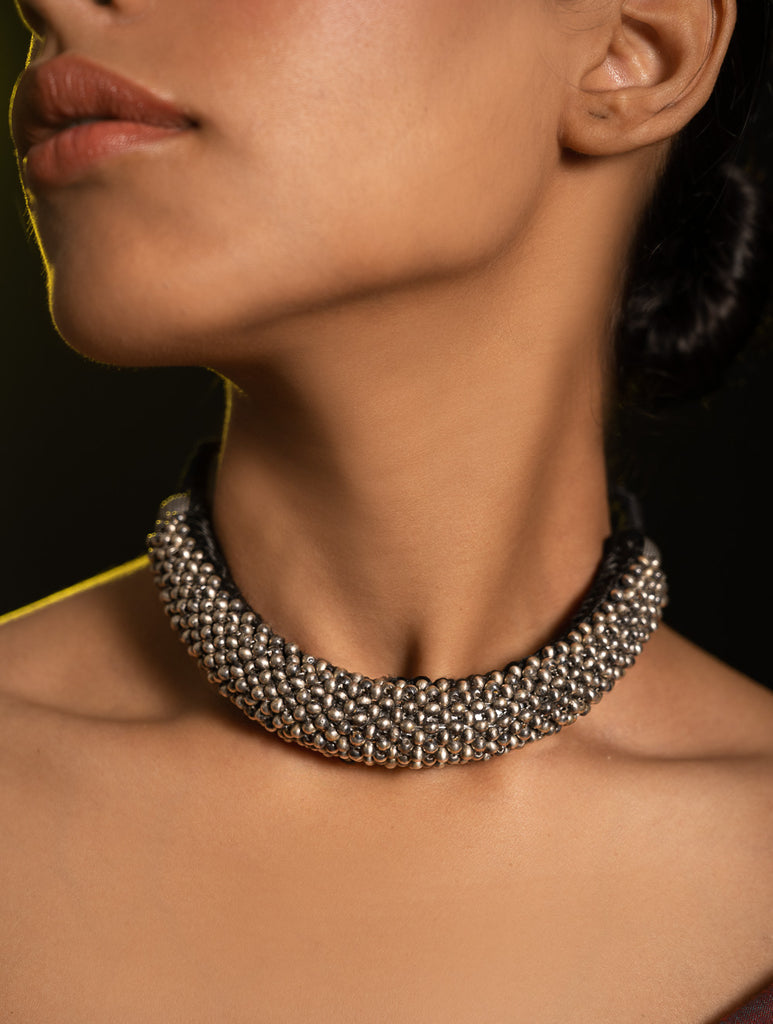 Pure Silver Traditional Maharashtrian Neckpiece - GadiThushi