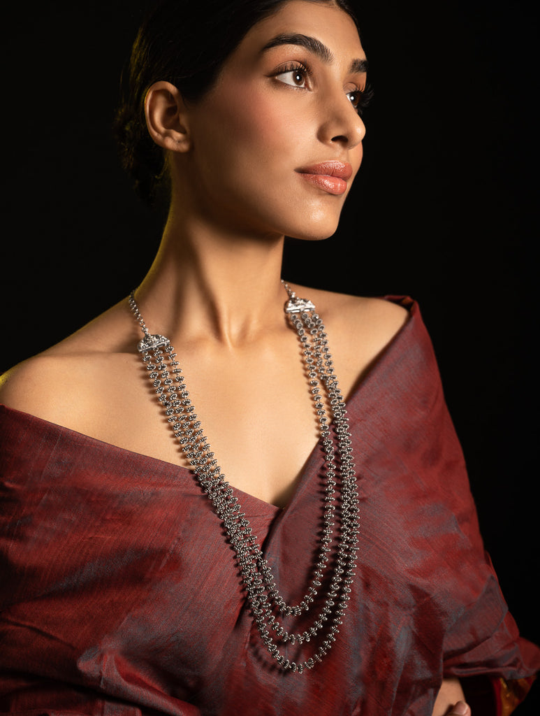 Pure Silver Traditional Maharashtrian Neckpiece - Gajarihaar