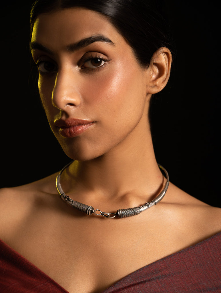 Pure Silver Traditional Maharashtrian Neckpiece - Hasli Classic