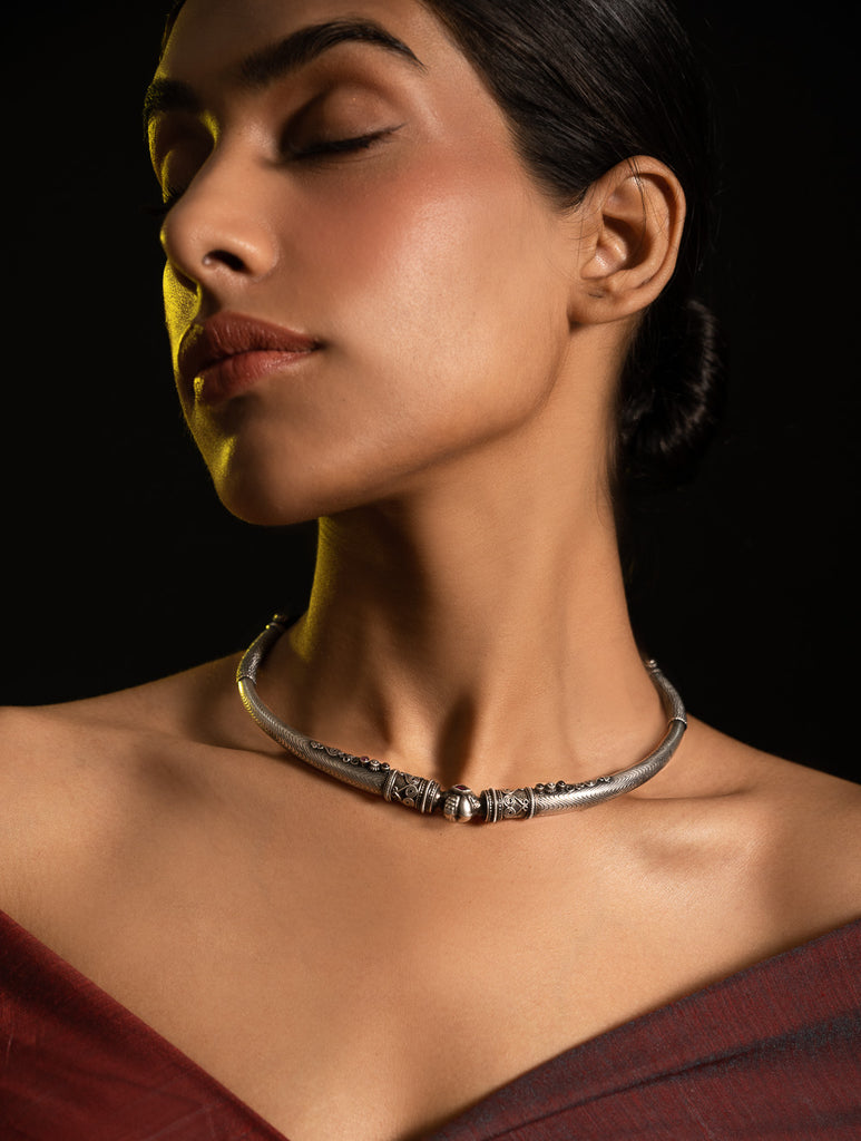 Pure Silver Traditional Maharashtrian Neckpiece - Hasli Classic
