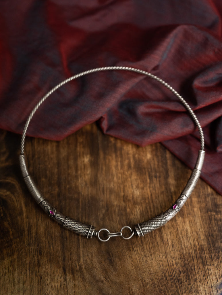 Pure Silver Traditional Maharashtrian Neckpiece - Hasli Classic