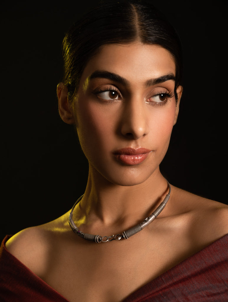 Pure Silver Traditional Maharashtrian Neckpiece - Hasli Classic