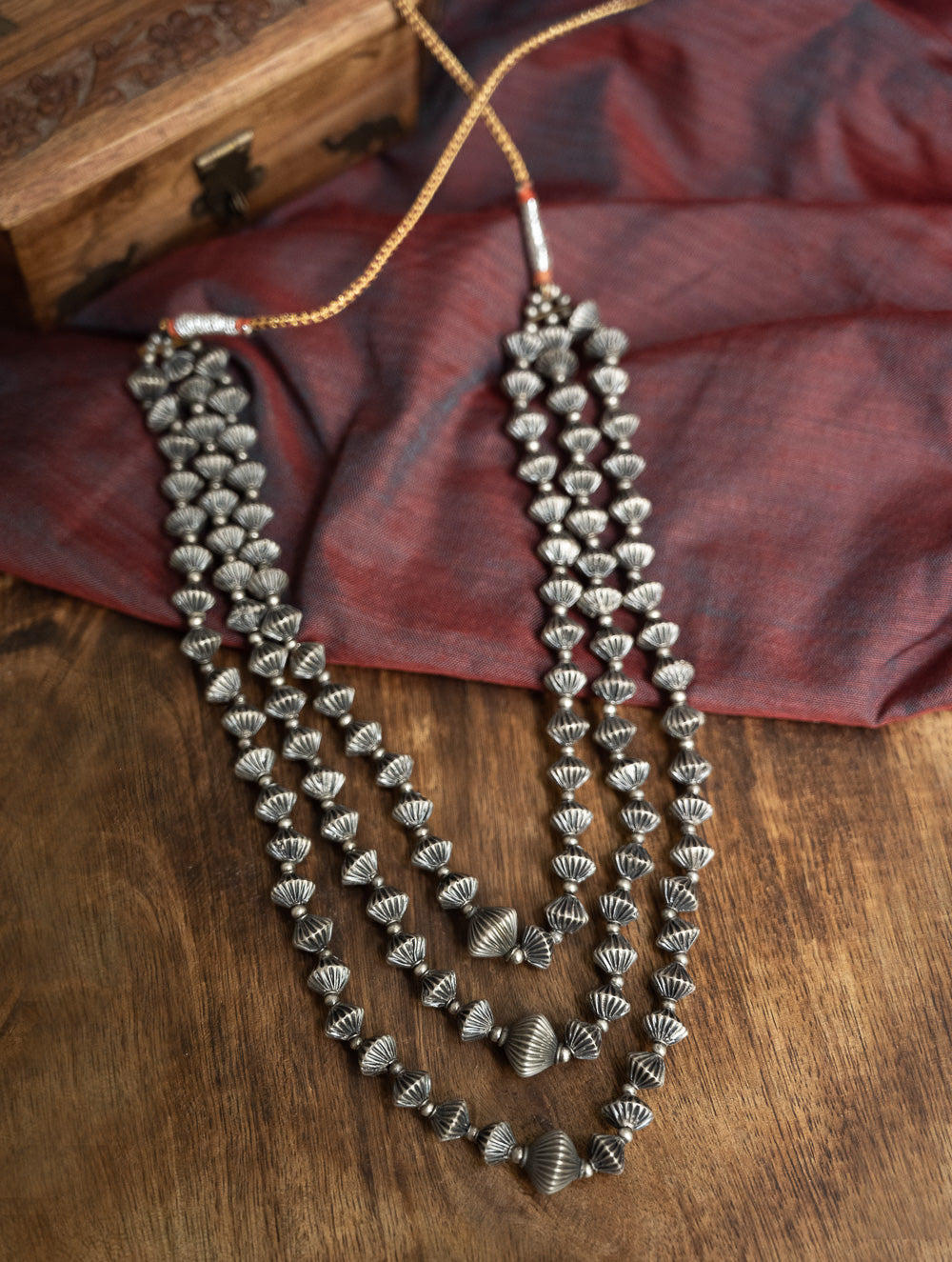 Load image into Gallery viewer, Pure Silver Traditional Maharashtrian Neckpiece - Javmani, Tri-String