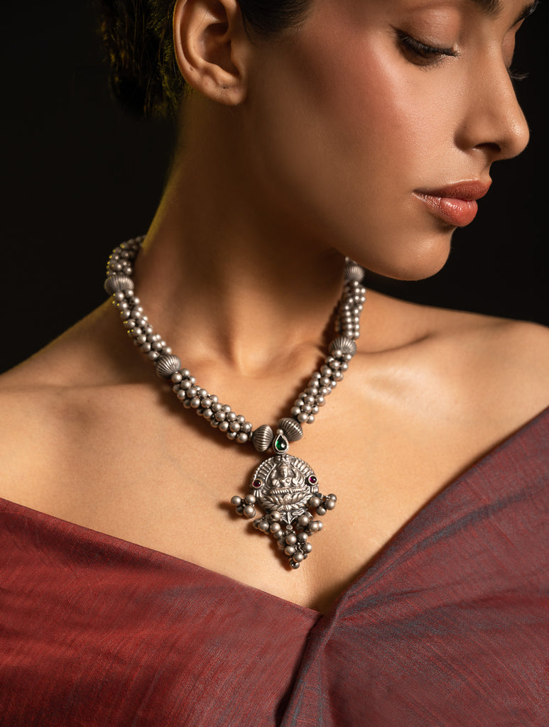 Pure Silver Traditional Maharashtrian Neckpiece - Lakshmi Haar