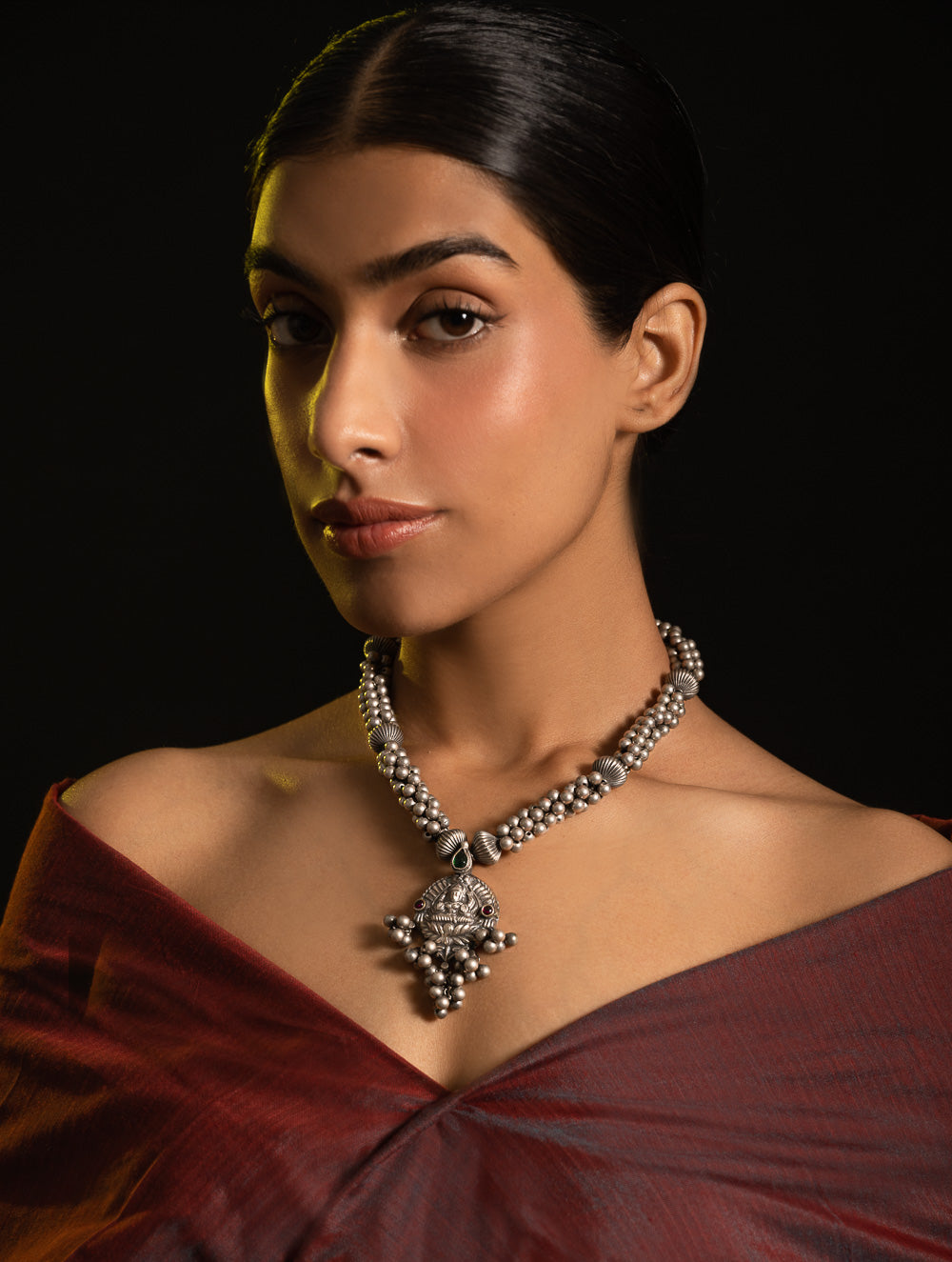 Pure Silver Traditional Maharashtrian Neckpiece - Lakshmi Haar