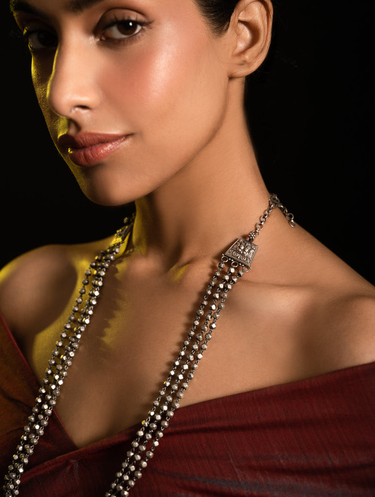 Pure Silver Traditional Maharashtrian Neckpiece - Mohanmal (Double String)