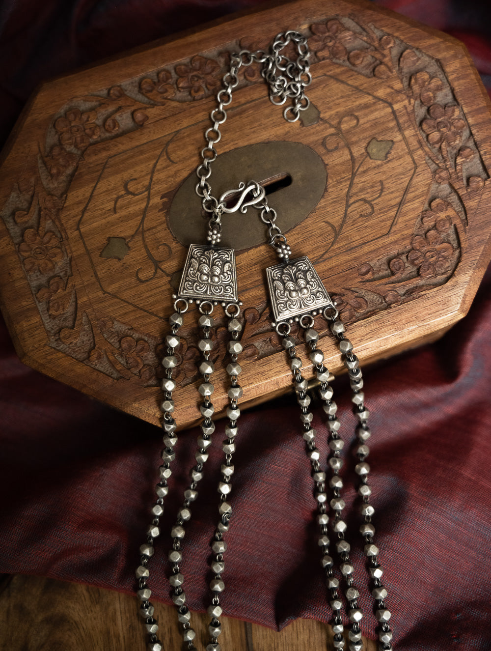 TICH Pure Silver Traditional Maharashtrian Neckpiece - Mohanmala (Double String)
