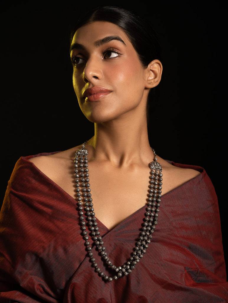 Pure Silver Traditional Maharashtrian Neckpiece - Mohanmal, Tri-String