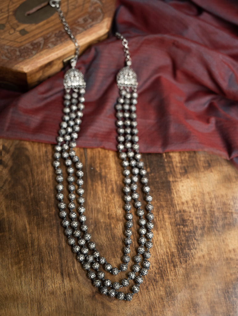 Pure Silver Traditional Maharashtrian Neckpiece - Mohanmal, Tri-String