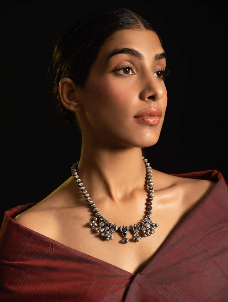 Pure Silver Traditional Maharashtrian Neckpiece - Nishka