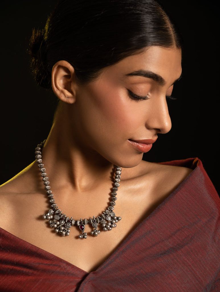 Pure Silver Traditional Maharashtrian Neckpiece - Nishka