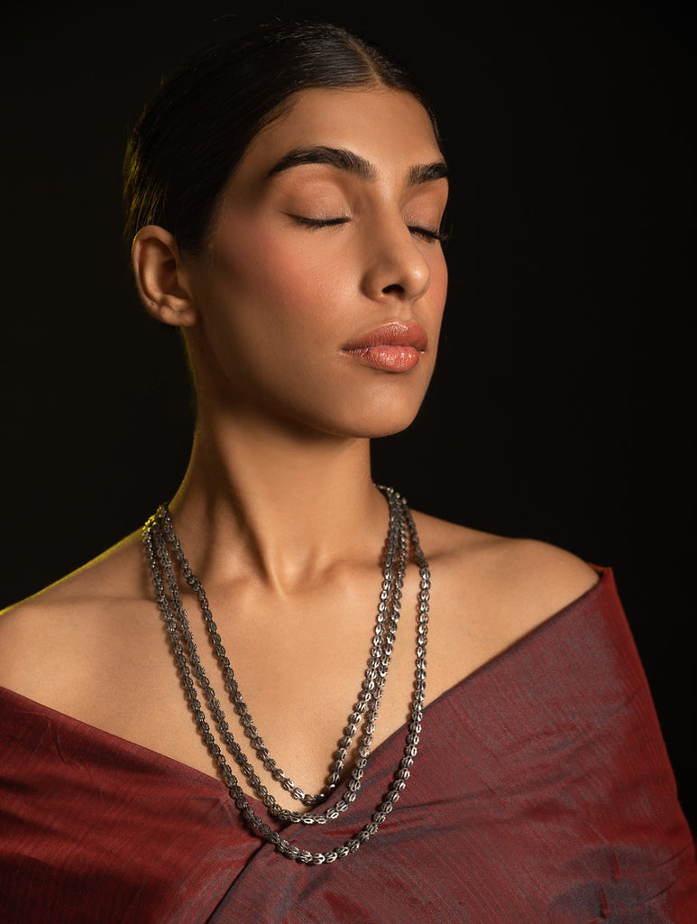 Pure Silver Traditional Maharashtrian Neckpiece - Pohehaar (Tri-String)