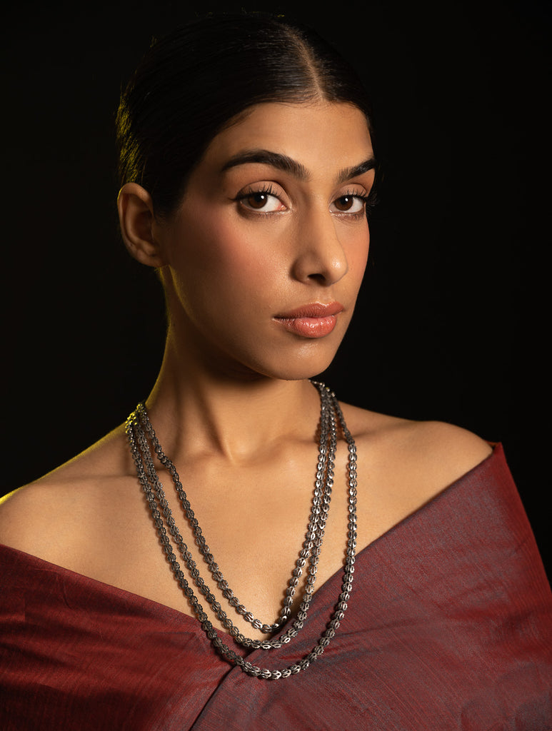 Pure Silver Traditional Maharashtrian Neckpiece - Pohehaar (Tri-String)