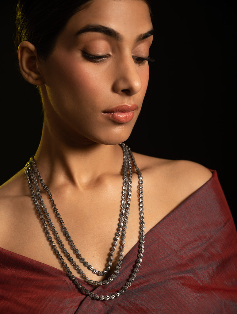 Pure Silver Traditional Maharashtrian Neckpiece - Pohehaar (Tri-String)