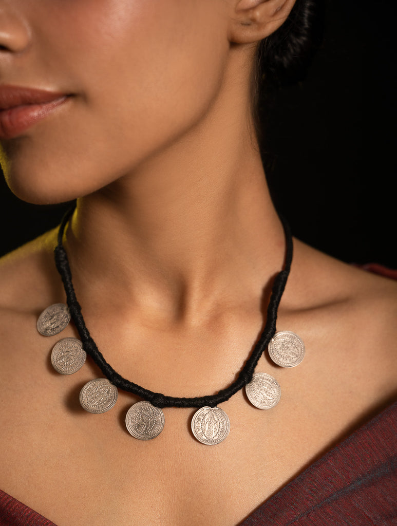 Pure Silver Traditional Maharashtrian Neckpiece - Putalihaar (7-Coin)