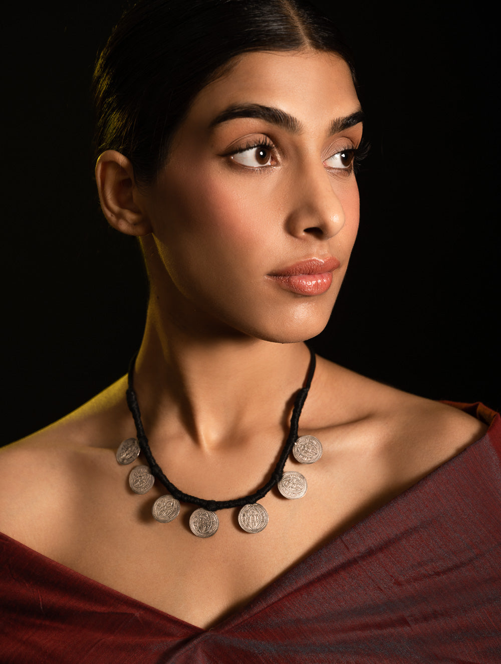 Load image into Gallery viewer, Pure Silver Traditional Maharashtrian Neckpiece - Putalihaar (7-Coin)