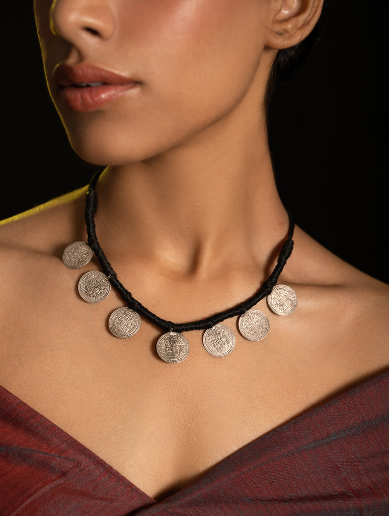 Pure Silver Traditional Maharashtrian Neckpiece - Putalihaar (7-Coin)