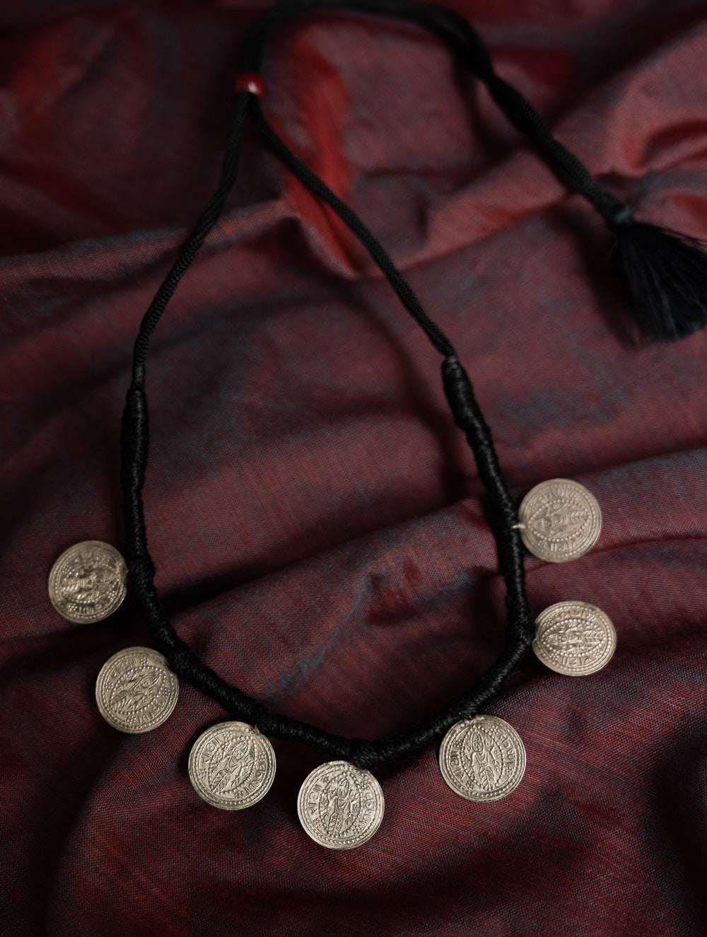 Load image into Gallery viewer, Pure Silver Traditional Maharashtrian Neckpiece - Putalihaar (7-Coin)