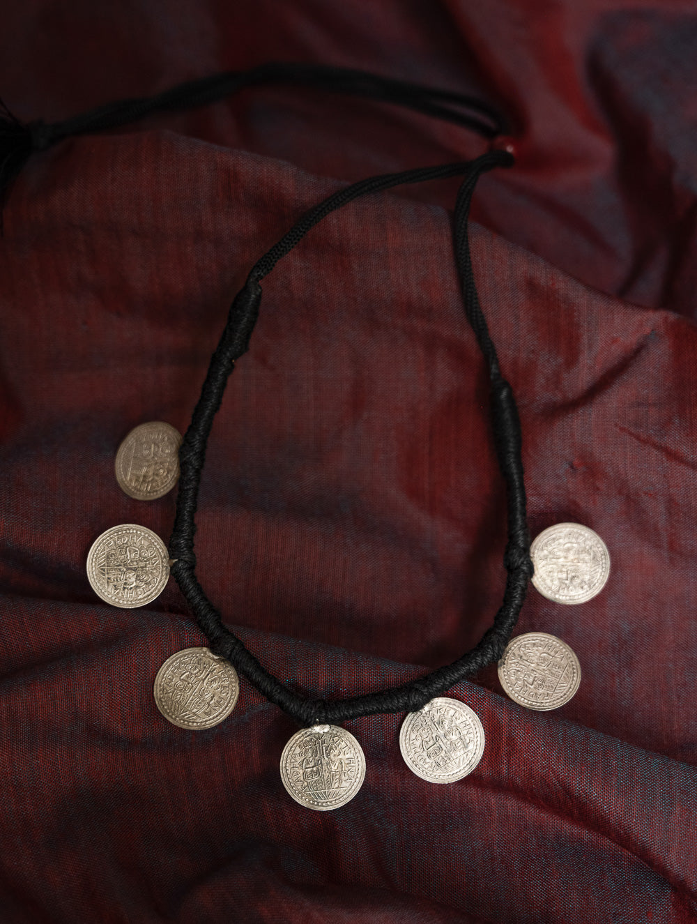 Load image into Gallery viewer, Pure Silver Traditional Maharashtrian Neckpiece - Putalihaar (7-Coin)