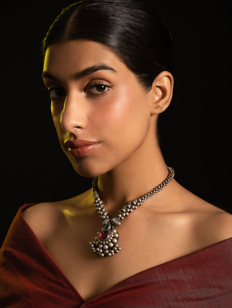 Pure Silver Traditional Maharashtrian Neckpiece - Rangavi 