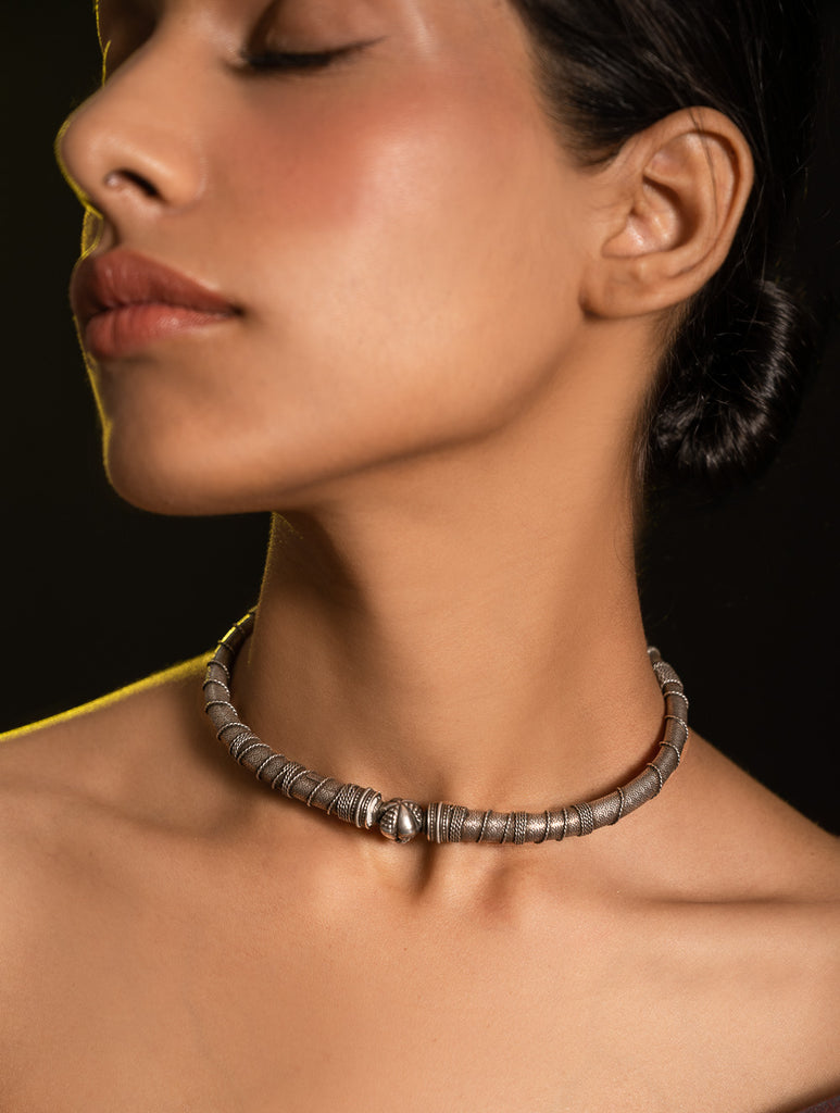 Pure Silver Traditional Maharashtrian Neckpiece - The Hasli