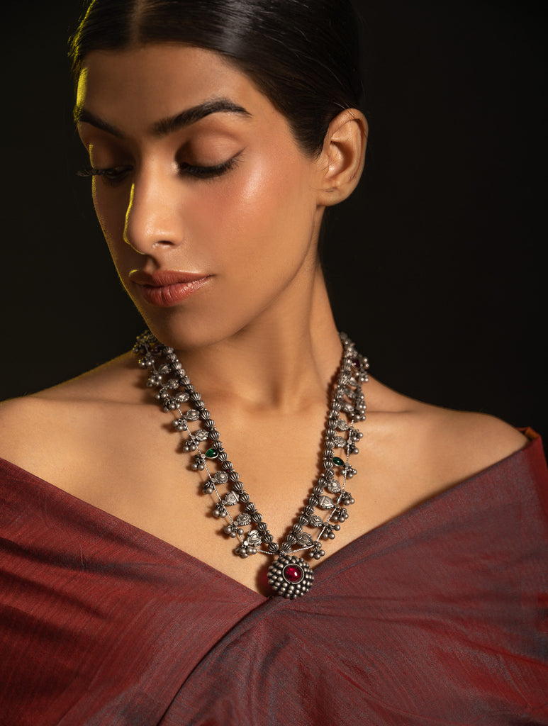 Pure Silver Traditional Maharashtrian Neckpiece - The Saaz