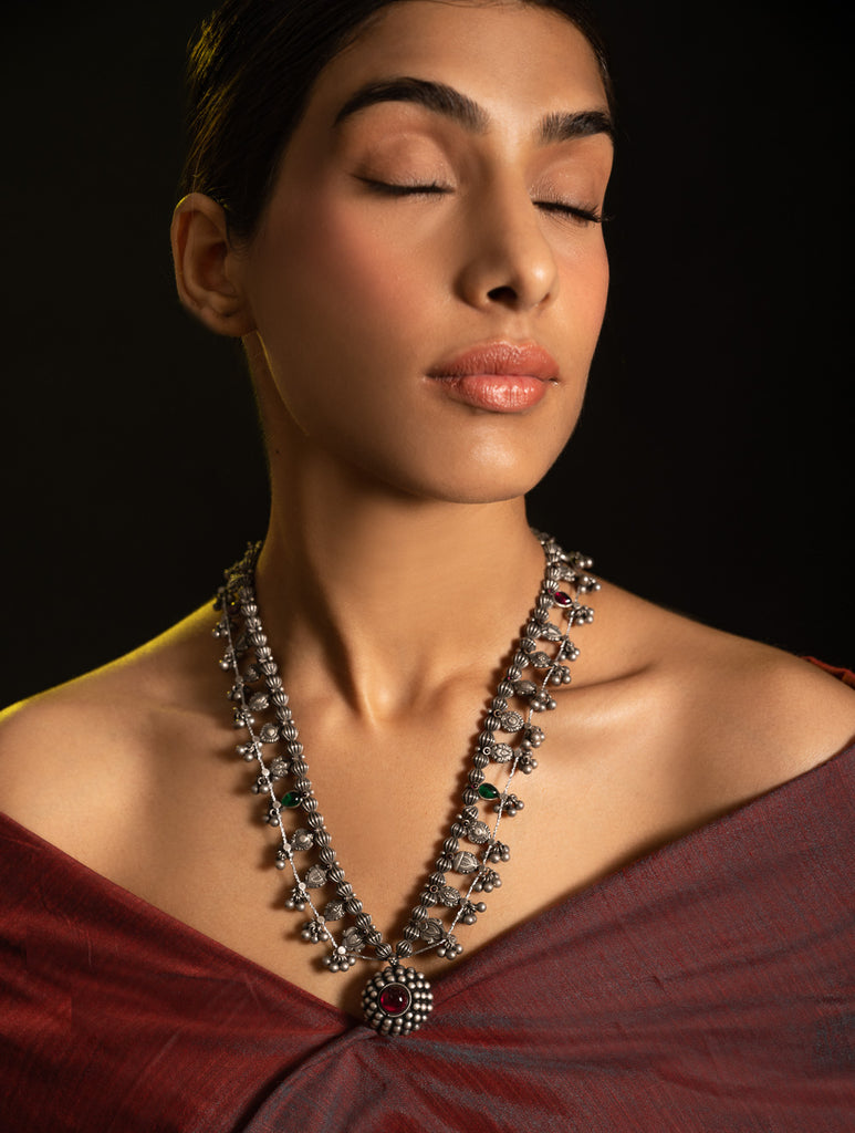 Pure Silver Traditional Maharashtrian Neckpiece - The Saaz