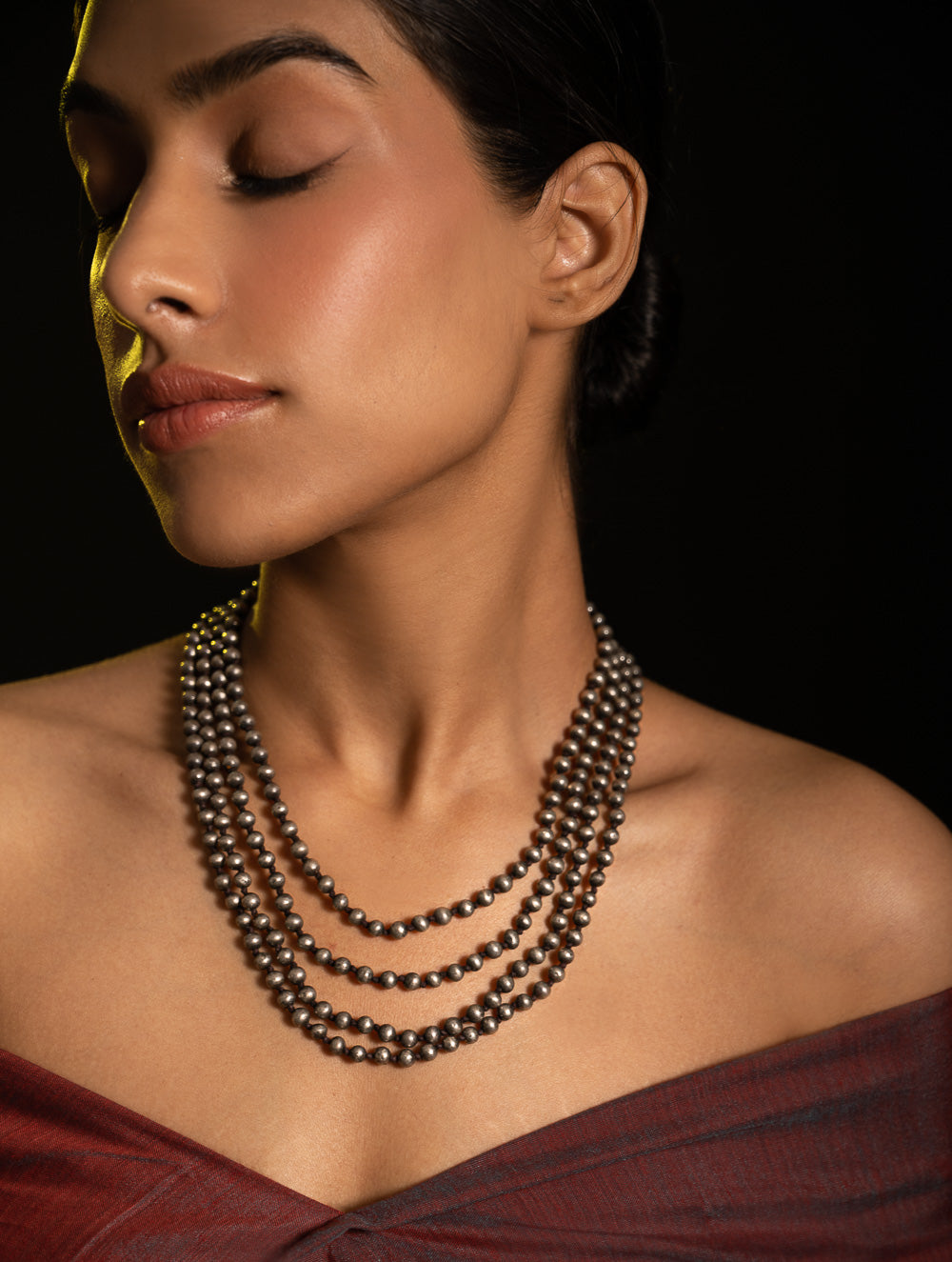 Pure Silver Traditional Maharashtrian Neckpiece -  Jondhalemani (4-Strings)