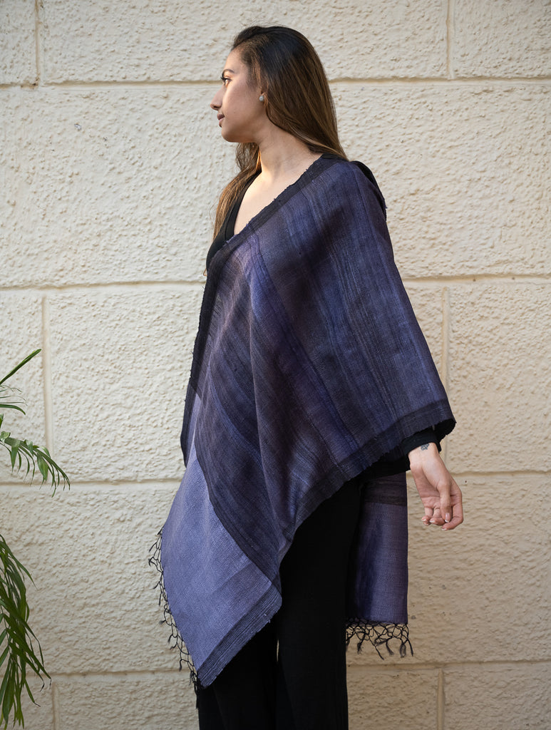 Pure, Handwoven Bhagalpur Tussore Silk Stole - Blues