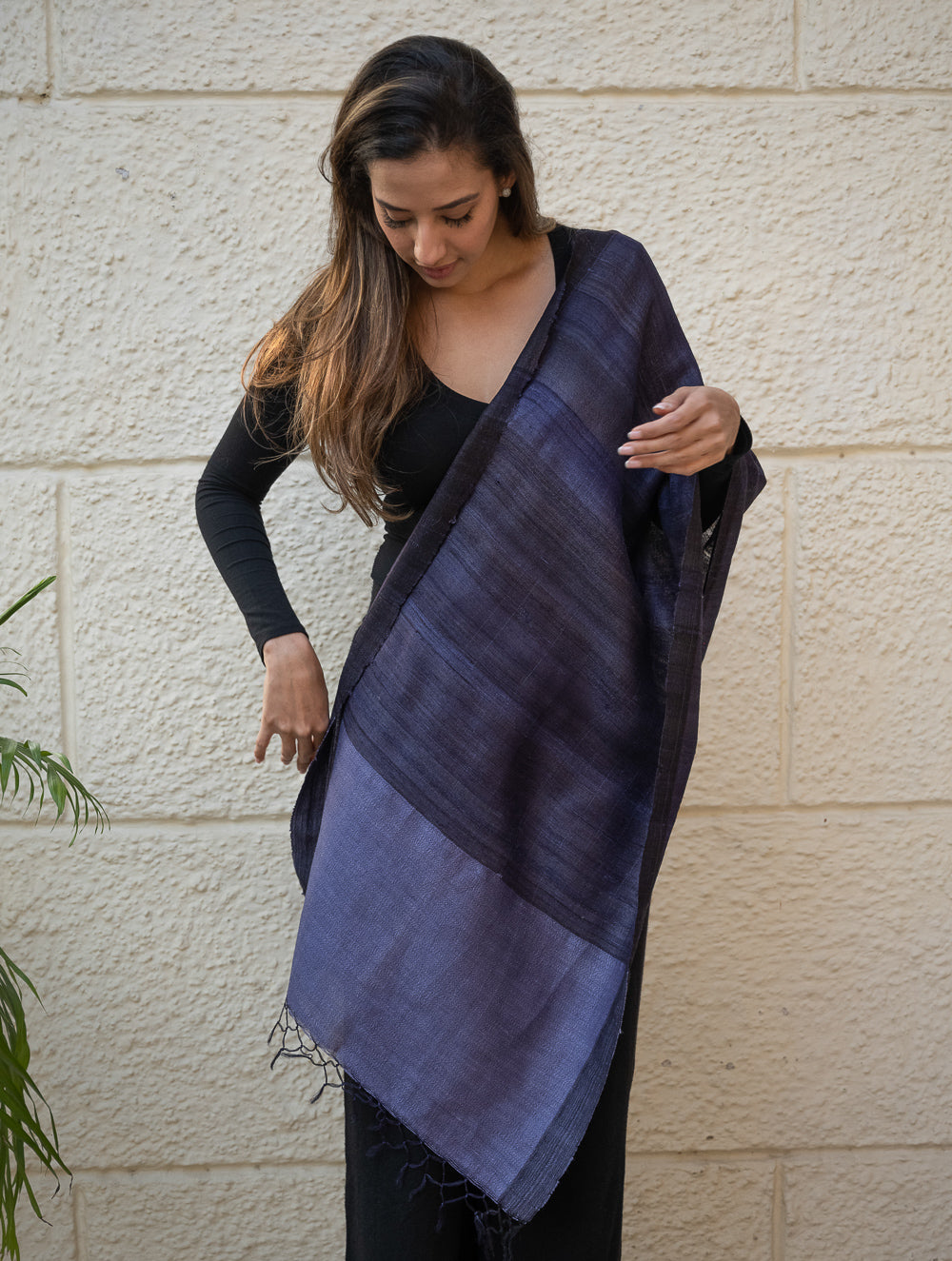 Load image into Gallery viewer, Pure, Handwoven Bhagalpur Tussore Silk Stole - Blues