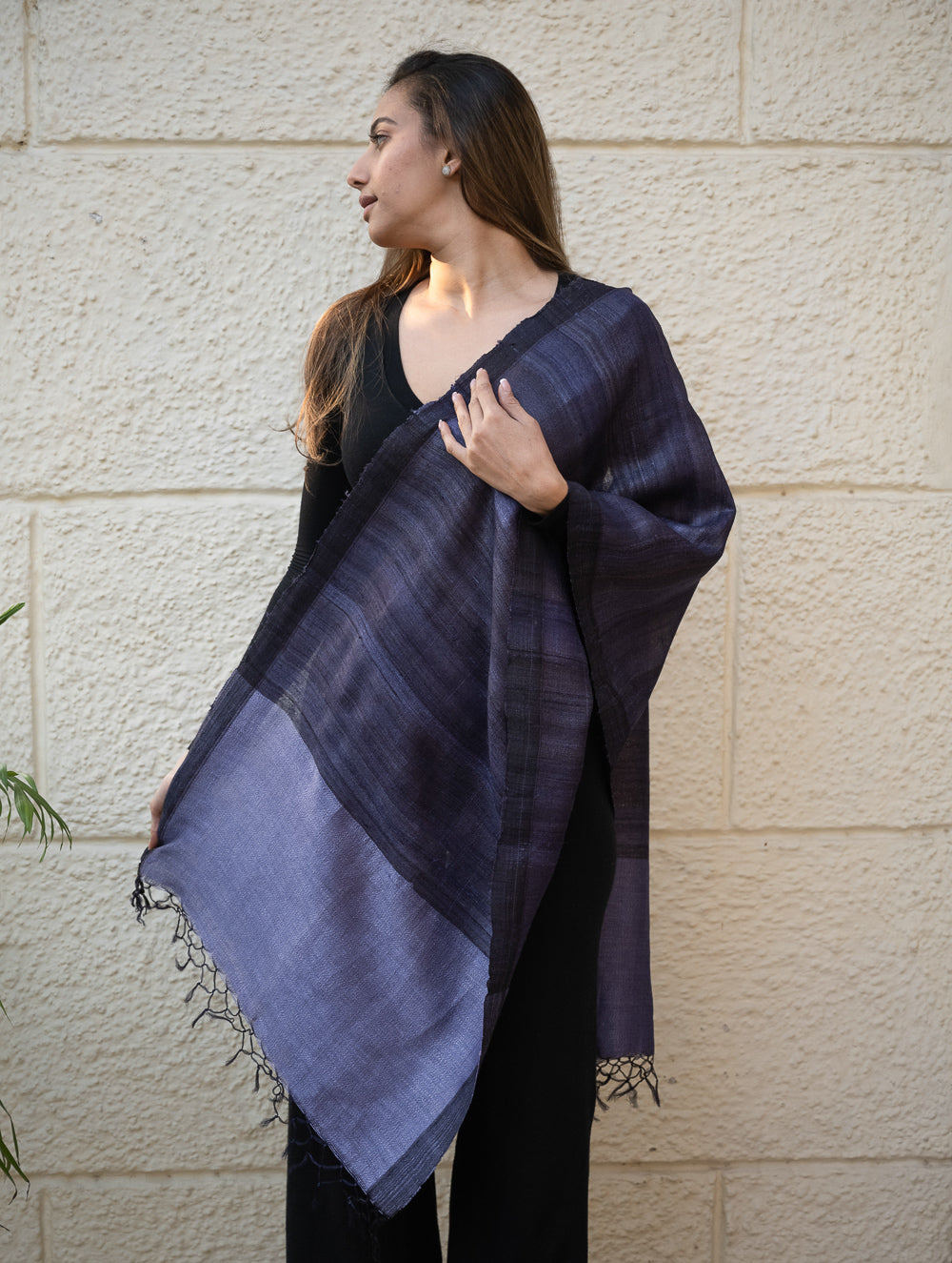 Load image into Gallery viewer, Pure, Handwoven Bhagalpur Tussore Silk Stole - Blues