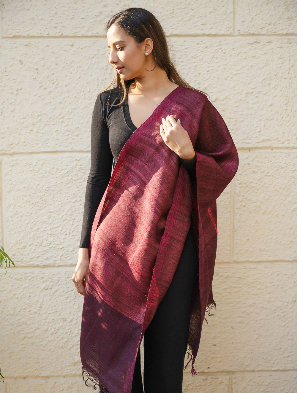 Load image into Gallery viewer, Pure, Handwoven Bhagalpur Tussore Silk Stole - Maroon Vibe