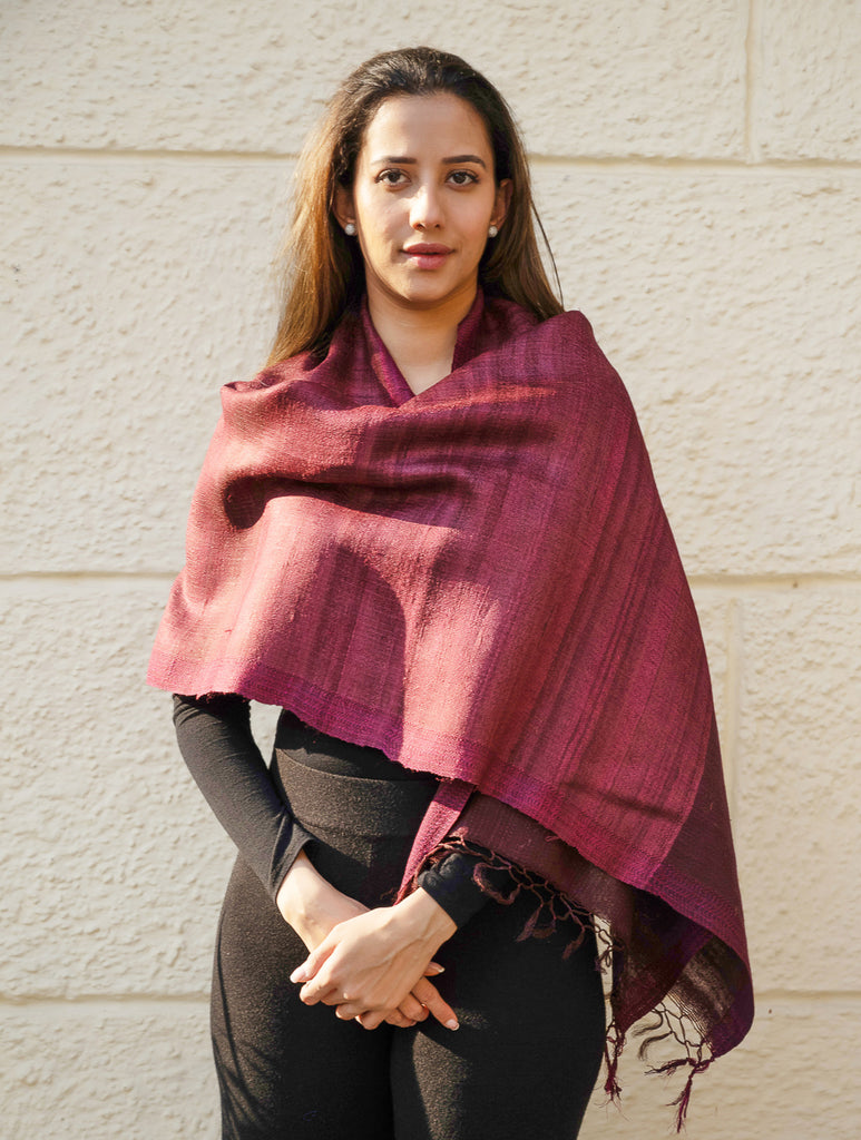 Pure, Handwoven Bhagalpur Tussore Silk Stole - Maroon Vibe