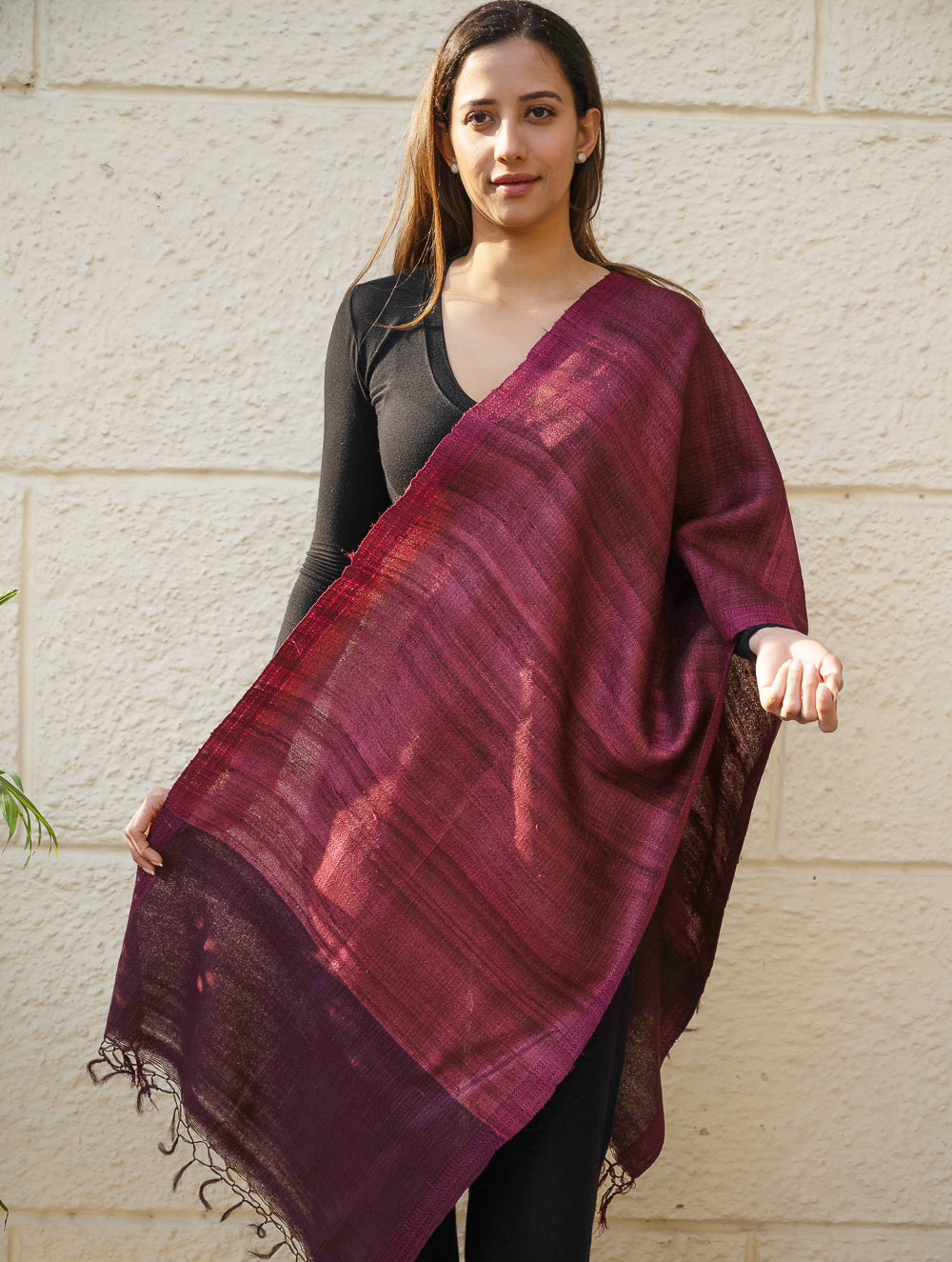 Load image into Gallery viewer, Pure, Handwoven Bhagalpur Tussore Silk Stole - Maroon Vibe