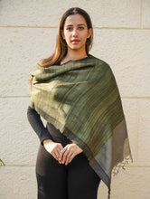 Load image into Gallery viewer, Pure, Handwoven Bhagalpur Tussore Silk Stole - Olive Elegance