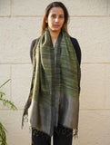 Pure, Handwoven Bhagalpur Tussore Silk Stole - Olive Elegance