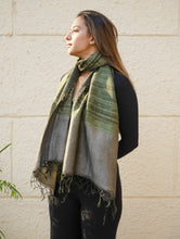 Load image into Gallery viewer, Pure, Handwoven Bhagalpur Tussore Silk Stole - Olive Elegance