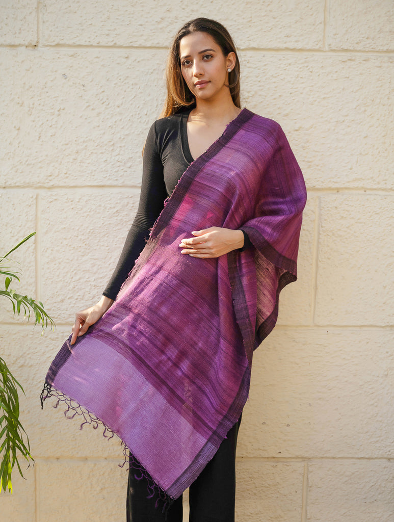 Pure, Handwoven Bhagalpur Tussore Silk Stole - Purple Moods