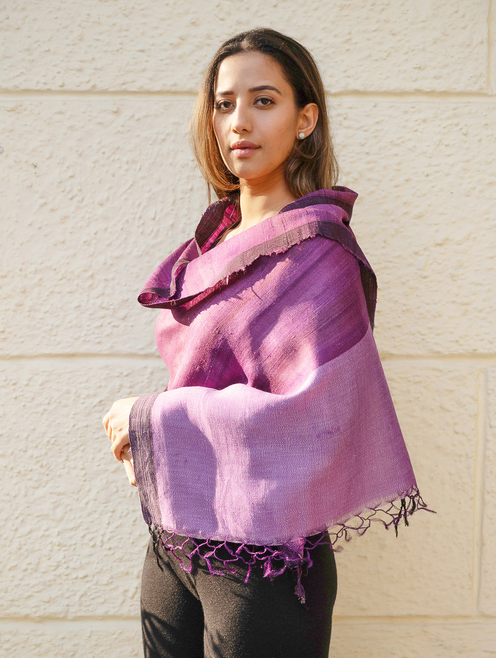 Load image into Gallery viewer, Pure, Handwoven Bhagalpur Tussore Silk Stole - Purple Moods