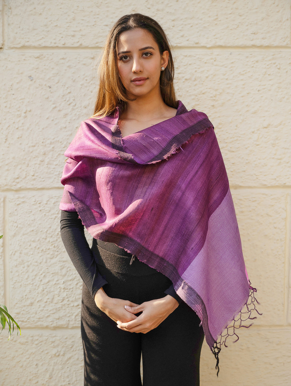 Load image into Gallery viewer, Pure, Handwoven Bhagalpur Tussore Silk Stole - Purple Moods