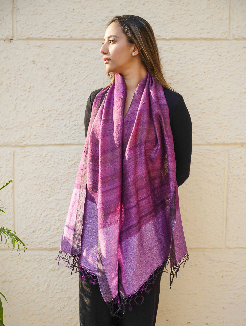 Load image into Gallery viewer, Pure, Handwoven Bhagalpur Tussore Silk Stole - Purple Moods