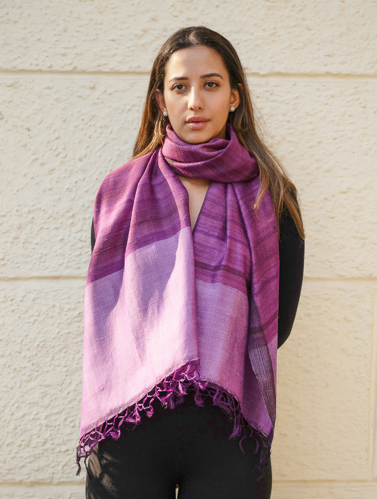 Pure, Handwoven Bhagalpur Tussore Silk Stole - Purple Moods