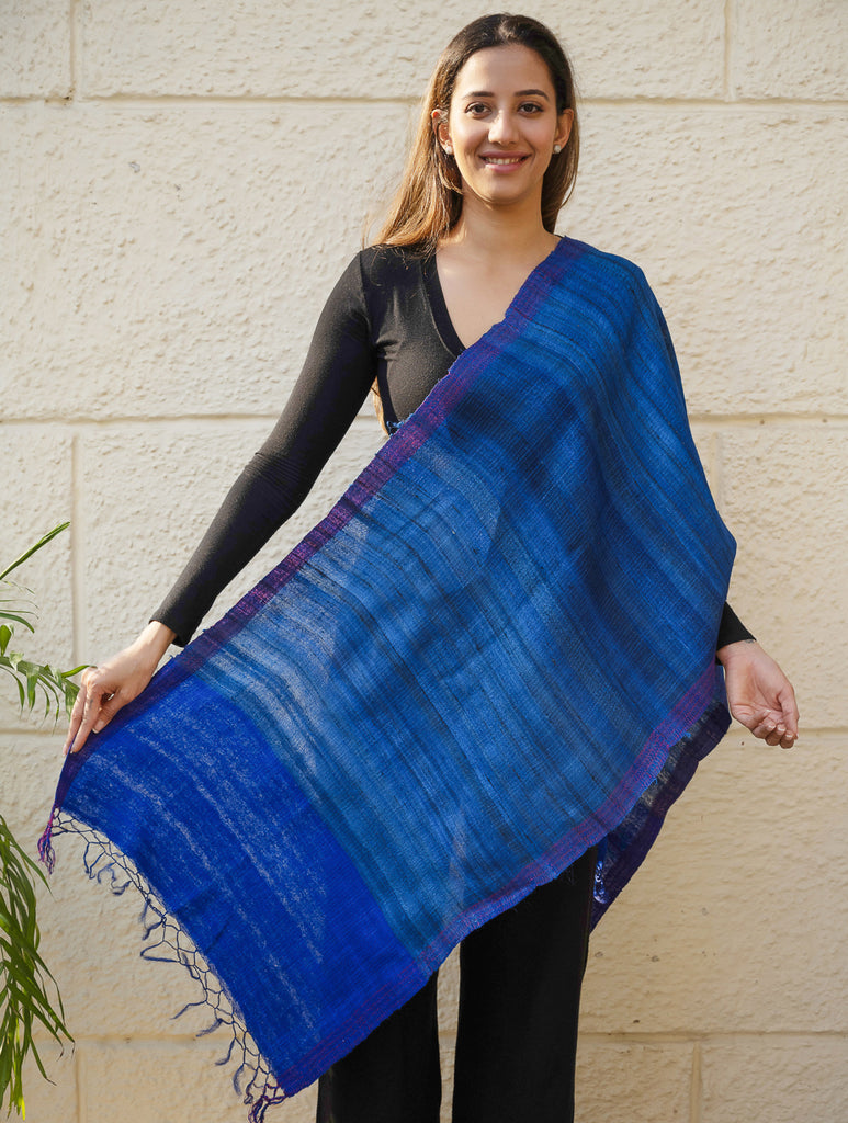 Pure, Handwoven Bhagalpur Tussore Silk Stole - Royal Blue