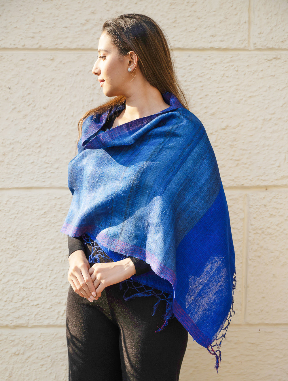 Load image into Gallery viewer, Pure, Handwoven Bhagalpur Tussore Silk Stole - Royal Blue