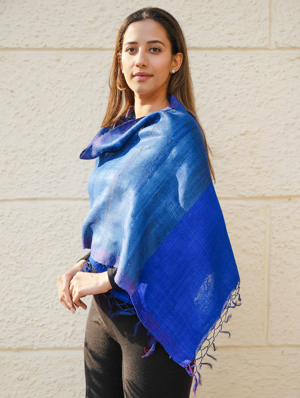 Load image into Gallery viewer, Pure, Handwoven Bhagalpur Tussore Silk Stole - Royal Blue