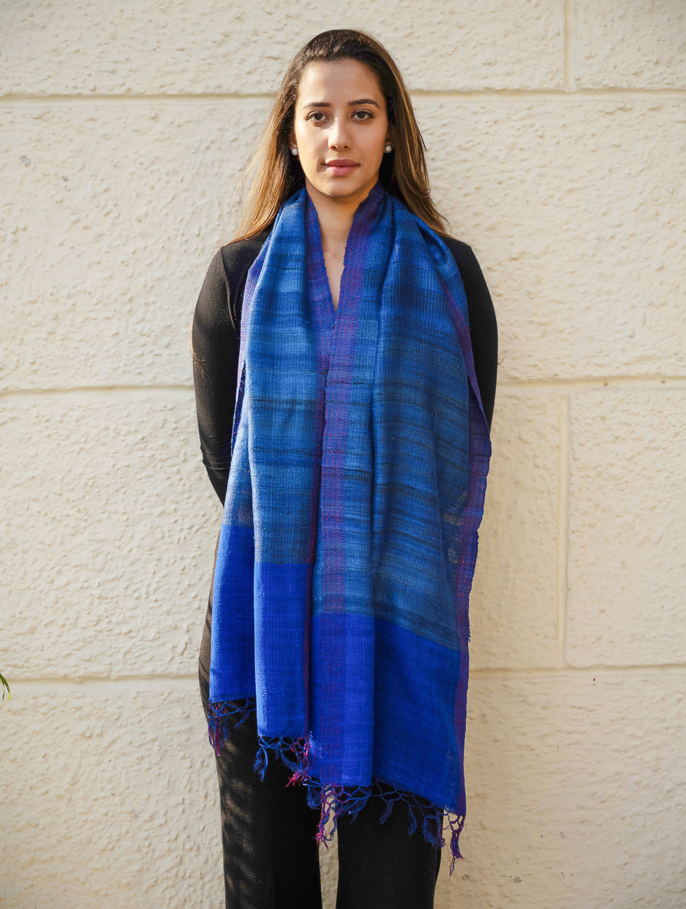 Load image into Gallery viewer, Pure, Handwoven Bhagalpur Tussore Silk Stole - Royal Blue