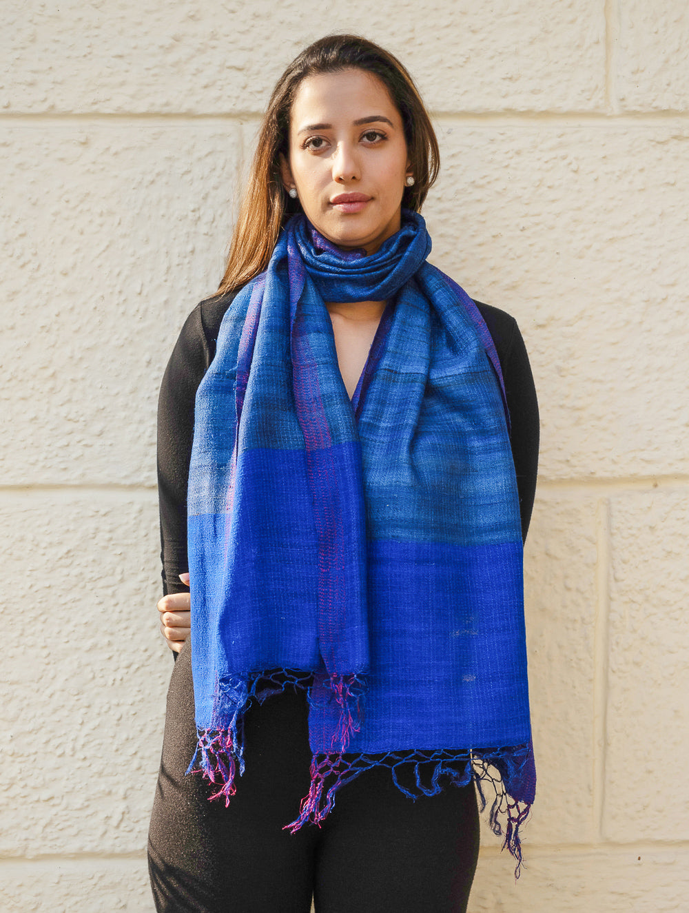 Load image into Gallery viewer, Pure, Handwoven Bhagalpur Tussore Silk Stole - Royal Blue