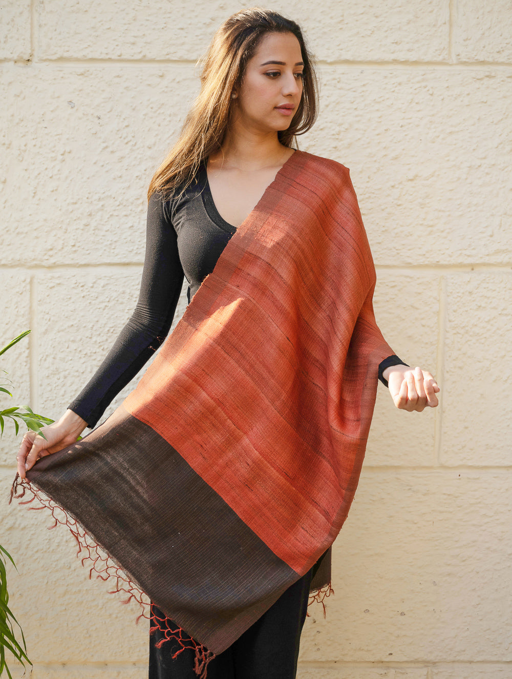 Load image into Gallery viewer, Pure, Handwoven Bhagalpur Tussore Silk Stole - Warm Red