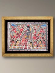 Handpainted Madhubani Painting - Krishna Vriksha Leela (Unframed - L 30 x W 22 inches)